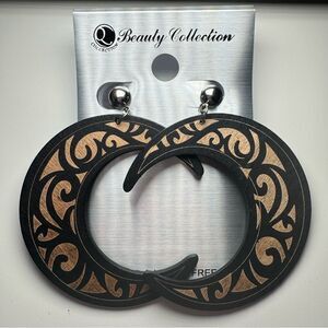 Beauty Collection Tribal Black/Brown Wood Statement Stud Earring